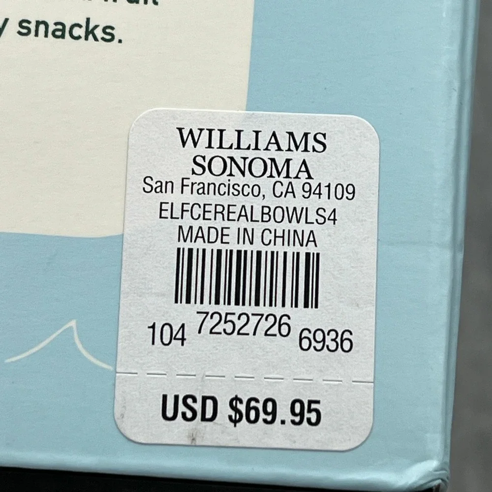 NEW Williams Sonoma Elf Movie Cereal Bowls Multicolor Print Set‎ of 4 Christmas